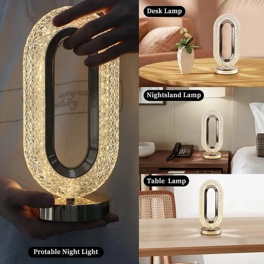 LED Crystal Table Lamp with Touch Control | Color-Changing Oval Night Light for Bedroom, Living Room & Home Décor – CocoKart™