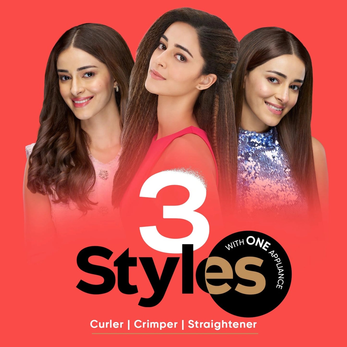 3-in-1 Hair Styler for Women | Straightener, Curler & Crimper with Ceramic Plates | Quick Heat-Up, Travel-Friendly (Gold-Black) – CocoKart™