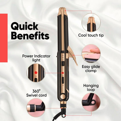 3-in-1 Hair Styler for Women | Straightener, Curler & Crimper with Ceramic Plates | Quick Heat-Up, Travel-Friendly (Gold-Black) – CocoKart™