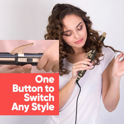 3-in-1 Hair Styler for Women | Straightener, Curler & Crimper with Ceramic Plates | Quick Heat-Up, Travel-Friendly (Gold-Black) – CocoKart™