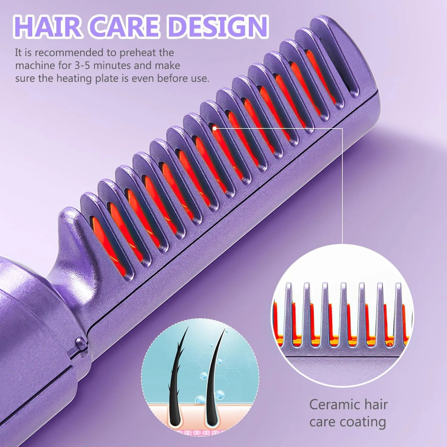 3-in-1 Rechargeable Mini Hair Straightener Comb Brush | Cordless Ceramic Hair Styler for Straightening, Curling & Smoothing – CocoKart™
