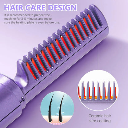 3-in-1 Rechargeable Mini Hair Straightener Comb Brush | Cordless Ceramic Hair Styler for Straightening, Curling & Smoothing – CocoKart™