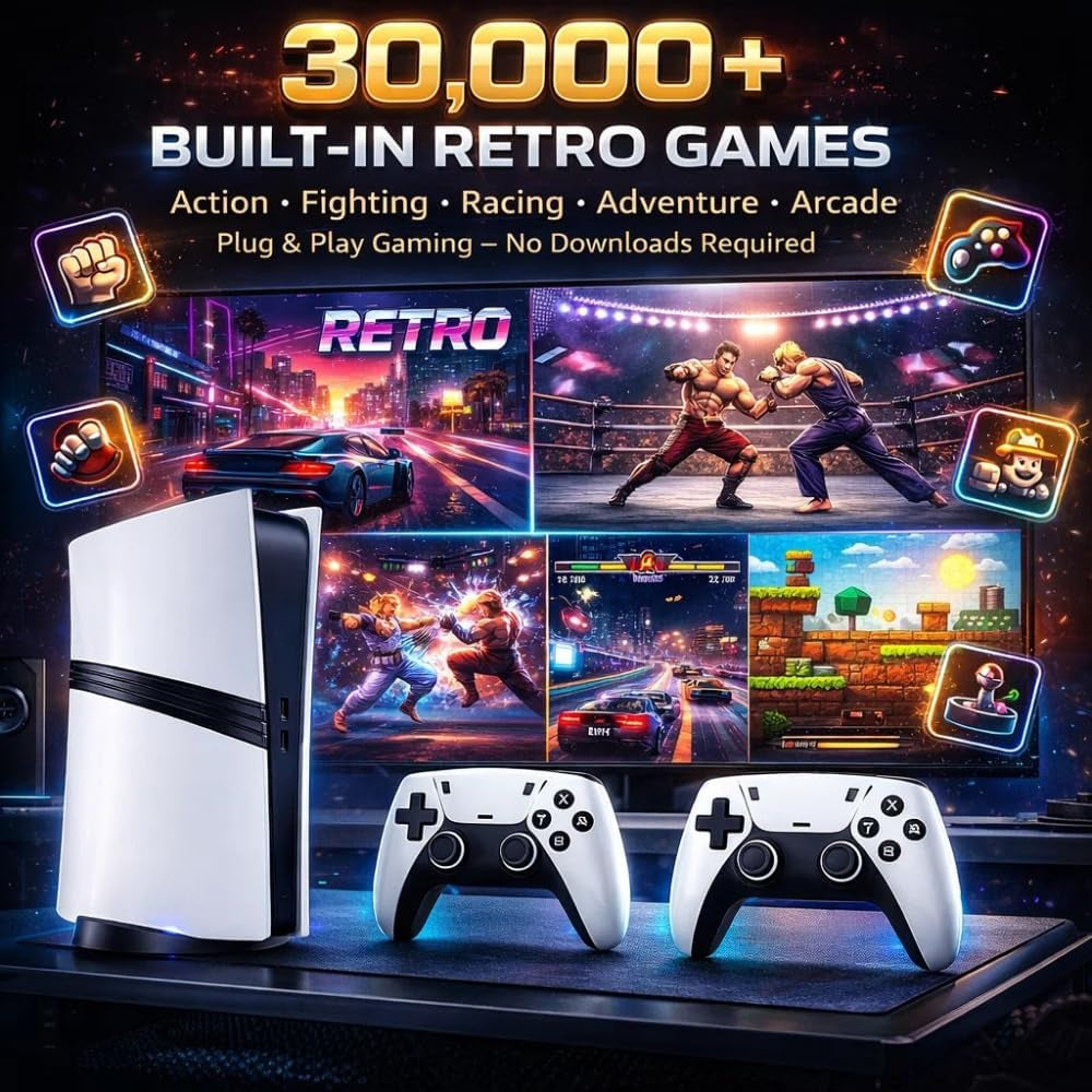 GS5 Pro 4K Retro Gaming Console | 30,000+ Classic Games | 64GB Storage | Plug & Play HDMI Game Stick | 2 Wireless Controllers | Works on TV, PC & Projector — CocoKart™