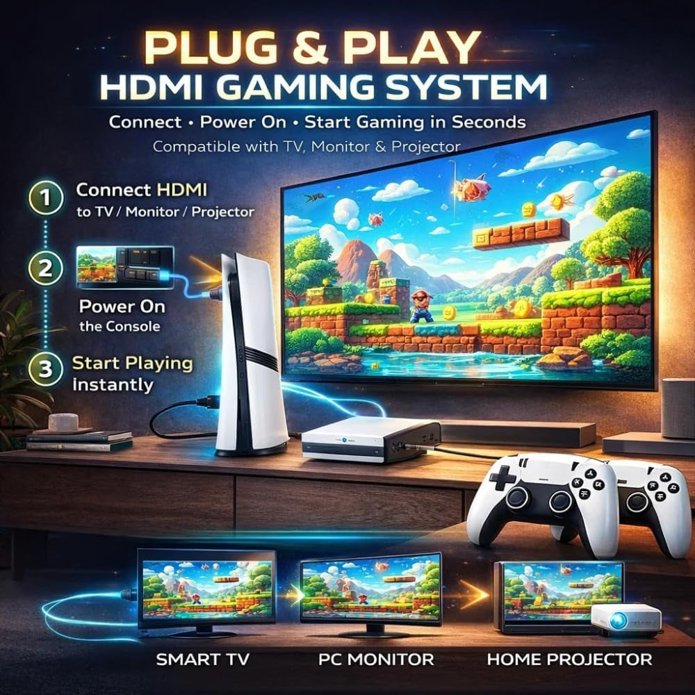 GS5 Pro 4K Retro Gaming Console | 30,000+ Classic Games | 64GB Storage | Plug & Play HDMI Game Stick | 2 Wireless Controllers | Works on TV, PC & Projector — CocoKart™