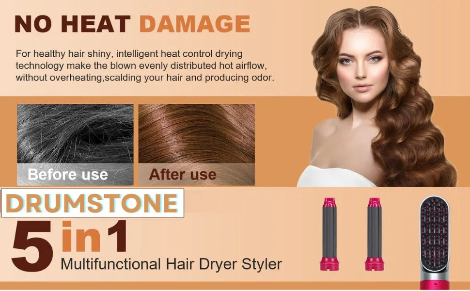 5-in-1 Hair Dryer Brush Set | Hot Air Styler with Detachable Heads for Drying, Straightening, Curling & Combing