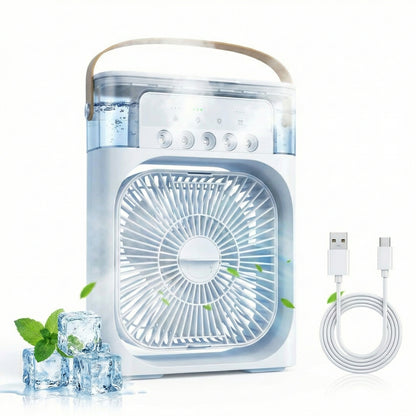 Portable Mini Air Cooler Fan with LED Light | USB Powered Personal AC Cooler with Timer, 3 Speeds & Mist Spray – CocoKart™