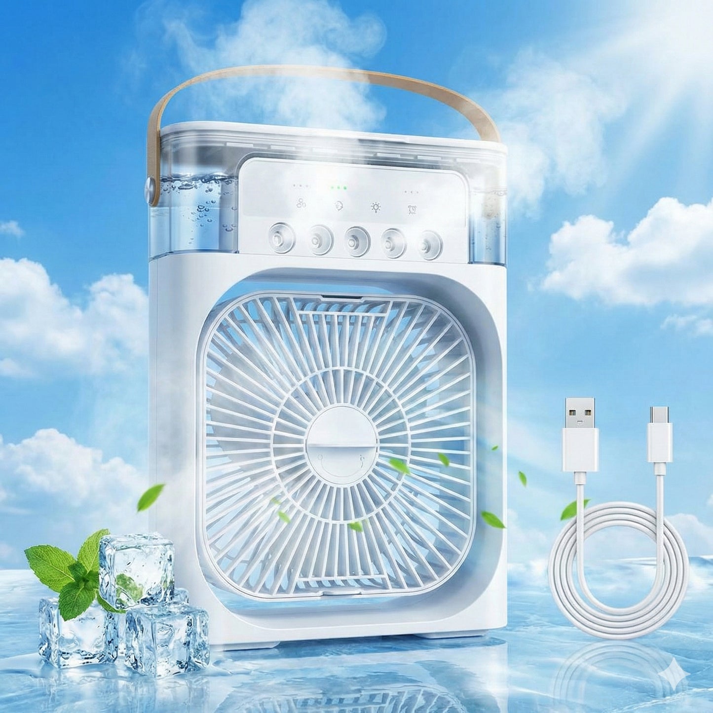 Portable Mini Air Cooler Fan with LED Light | USB Powered Personal AC Cooler with Timer, 3 Speeds & Mist Spray – CocoKart™