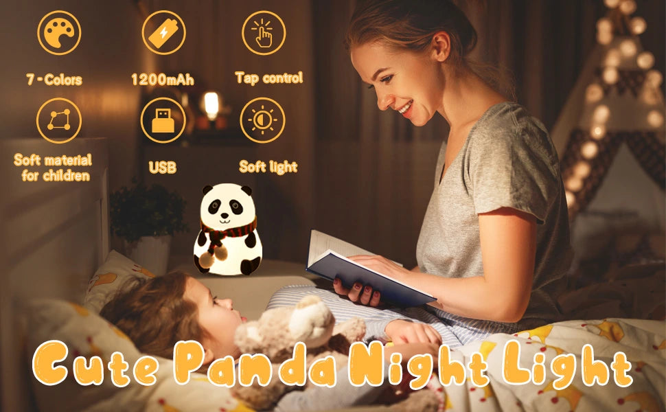 Panda Silicone Night Lamp | Cute Touch-Control 7-Color LED Kids Bedside Light for Bedroom & Nursery – CocoKart™