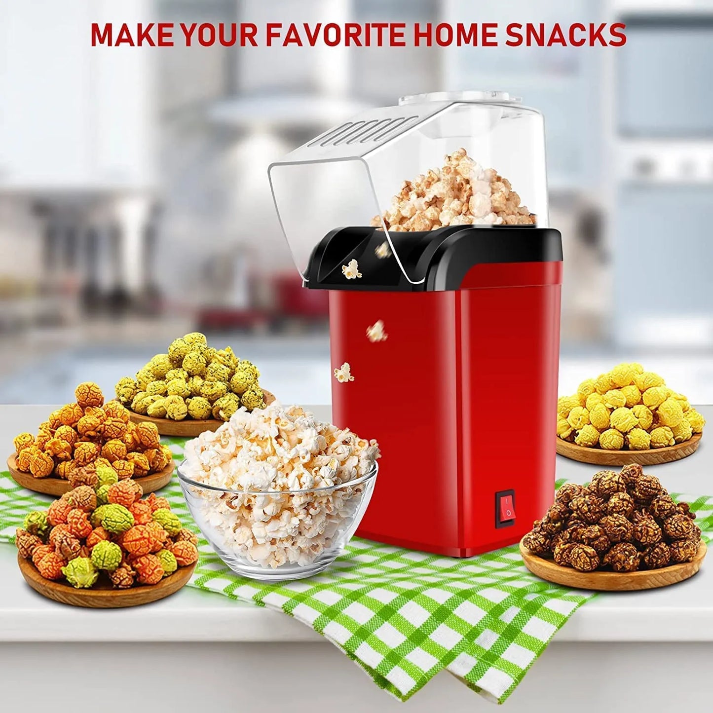 Oil-Free Popcorn Maker (1200W) | Electric Hot Air Popper Machine for Healthy Popcorn at Home – CocoKart™