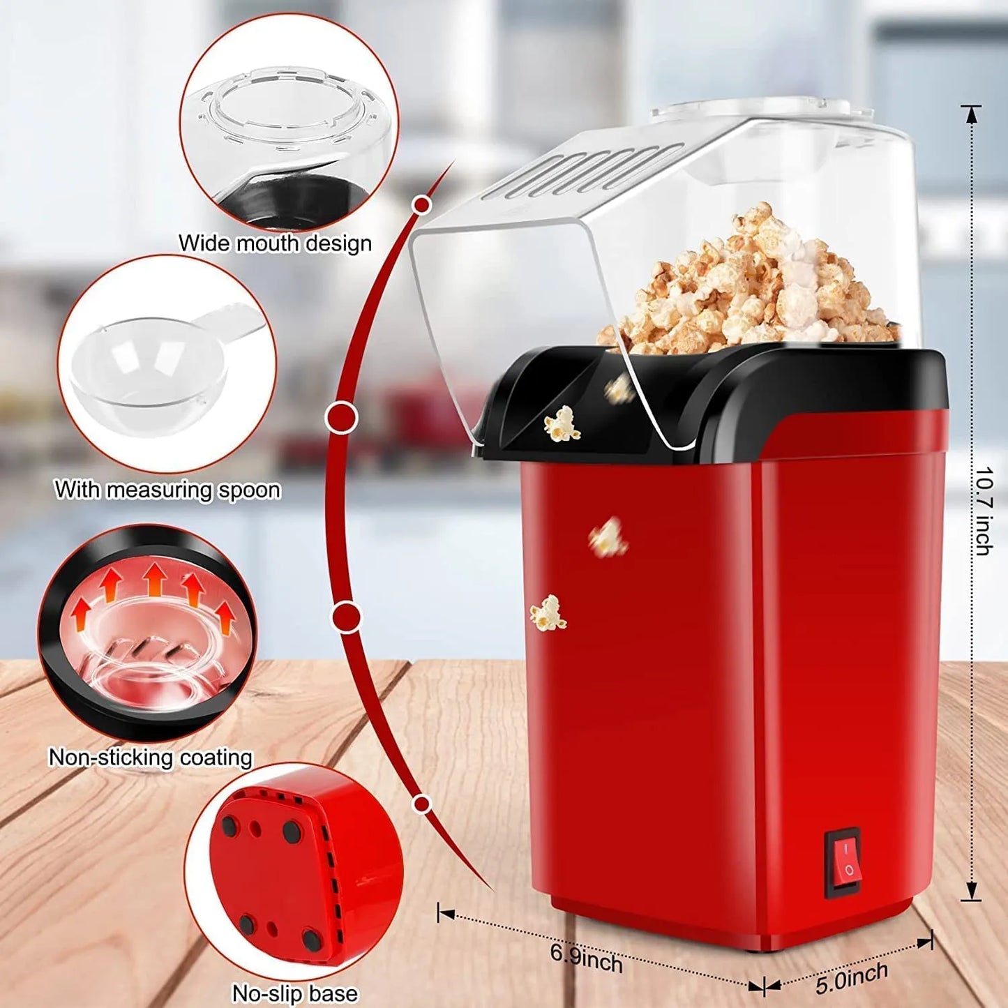 Oil-Free Popcorn Maker (1200W) | Electric Hot Air Popper Machine for Healthy Popcorn at Home – CocoKart™