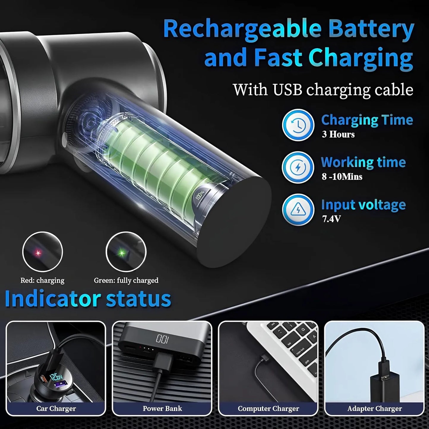 Portable Car Vacuum Cleaner | Cordless 3-in-1 Vacuum, Air Duster & Inflator with 12000Pa Power – CocoKart™