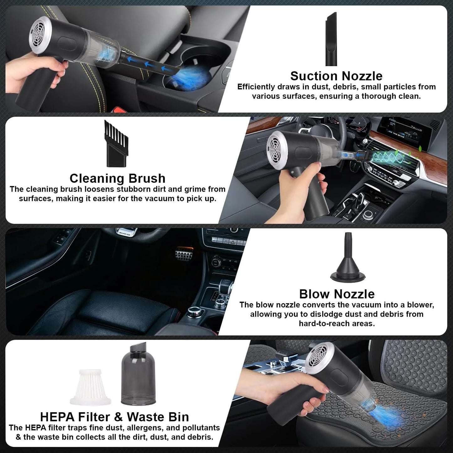 Portable Car Vacuum Cleaner | Cordless 3-in-1 Vacuum, Air Duster & Inflator with 12000Pa Power – CocoKart™