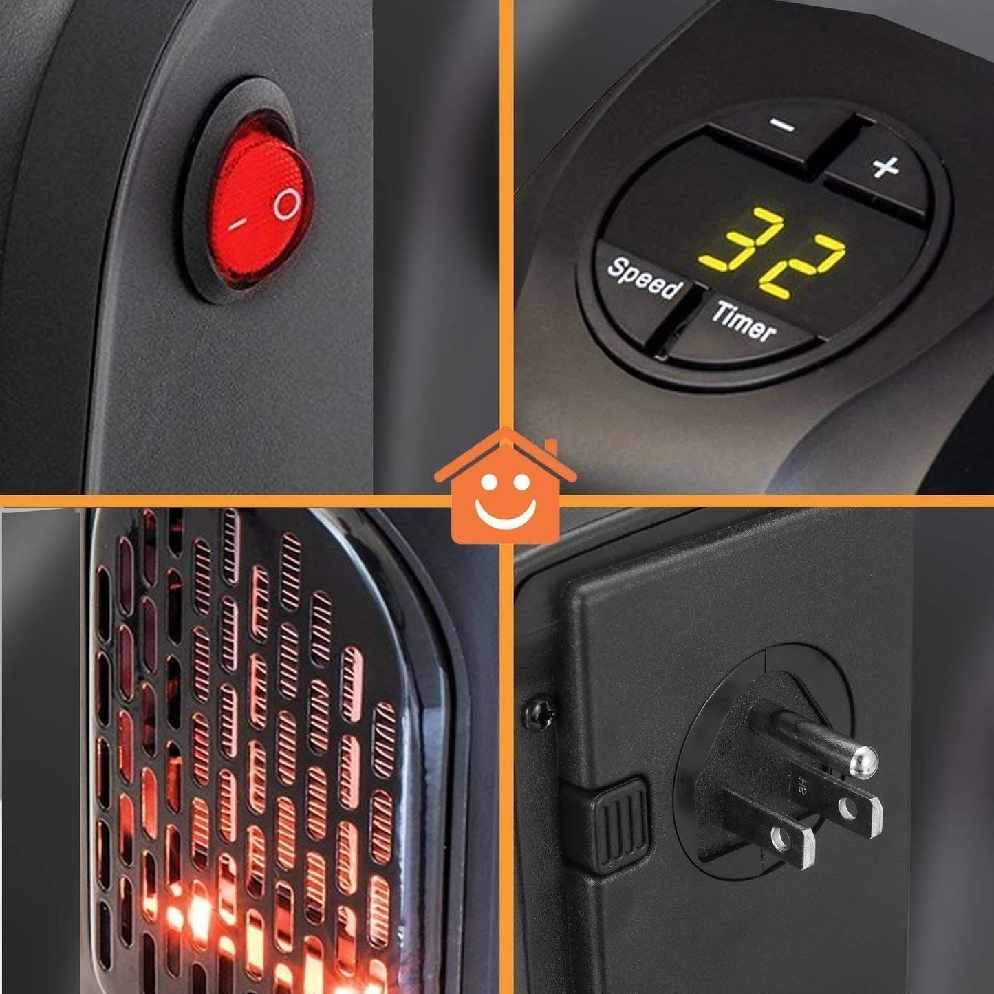 Wall Mount Personal Mini Plug-In Heater with Timer & LED Display | 400W Instant Electric Heater