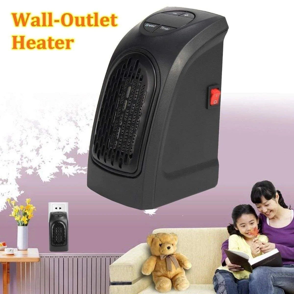 Wall Mount Personal Mini Plug-In Heater with Timer & LED Display | 400W Instant Electric Heater